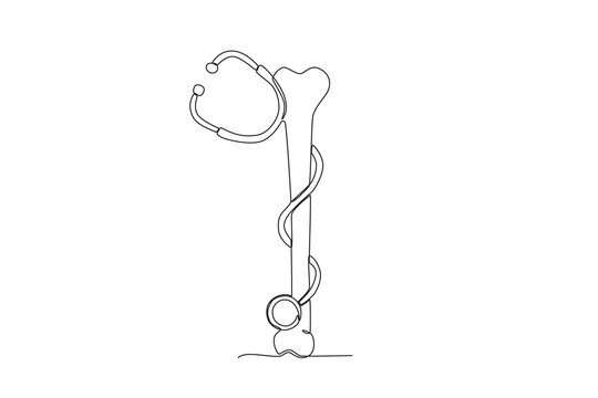 Single continuous line drawing of a Bones and stethoscope, World Osteoporosis Day concept. One line draw design vector illustration
 - Powered by Adobe