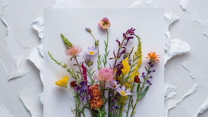 Beautiful wildflowers on white paper background