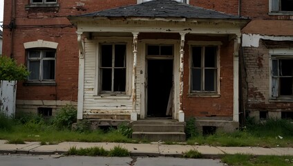 A poem capturing the sense of dread that emanates from the dilapidated facade of the abandoned house at the end of the street ai_generated