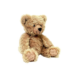 Obraz premium A Small Teddy Bear Sits In Solitude, Its Soft Fur A Contrast Against The Stark White Backdrop