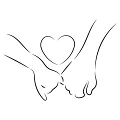 Sketch minimal hold hand drawing line art couple in love drawn hand hold line love concept with white ioslated background. Abstract,vector,illustration.