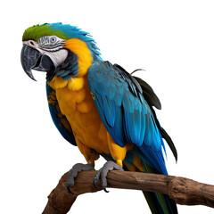 Fototapeta premium Stunning Blue and Yellow Macaw Photograph: Capture the vibrant essence of this exotic bird in a full-body image, perfect for enhancing any wildlife collection.