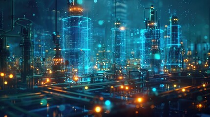 Obraz premium Futuristic industrial with blue digital circuit designs