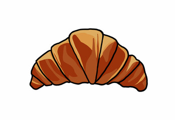 French Butter Croissant Pastry Illustration On White Background