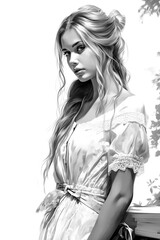 Vintage 1950s Portrait Sketch A Beautifully Rendered Illustration Capturing the Essence and Glamour of a Woman from the Golden Era, Showcasing Timeless Elegance and Classic Style Wallpaper Digital Art