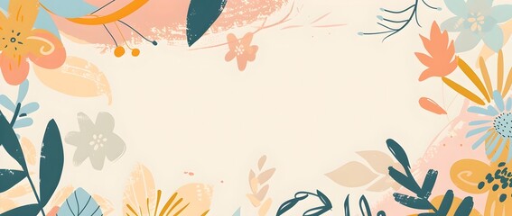 Obraz premium Pastel Geometric and Cartoonish Floral Border Design with Blank Space for Background