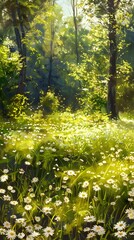 Lush Forest Wildflower Field in Spring Bloom Nature Scene