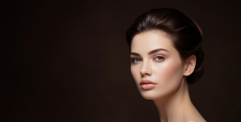 Obraz premium Model girl of luxury and elegance with clean, healthy hair with and glowing, skin natural beauty smooth skin for Care and hair products, wearing natural makeup featuring subtle