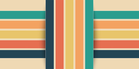70s retro perspective lines background. Vintage colourful stripes banner, backdrop and wallpaper vector