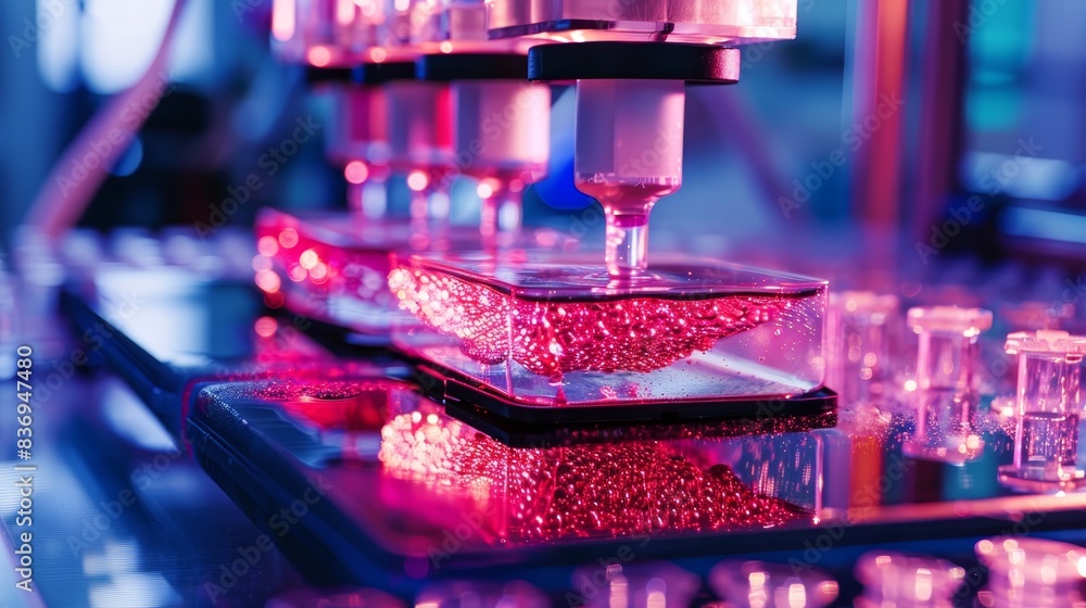 Poster advanced manufacturing technology with a robotic machine operating in a high-tech industrial environ