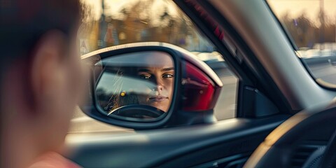 Vehicle Following Seen in Side Mirror