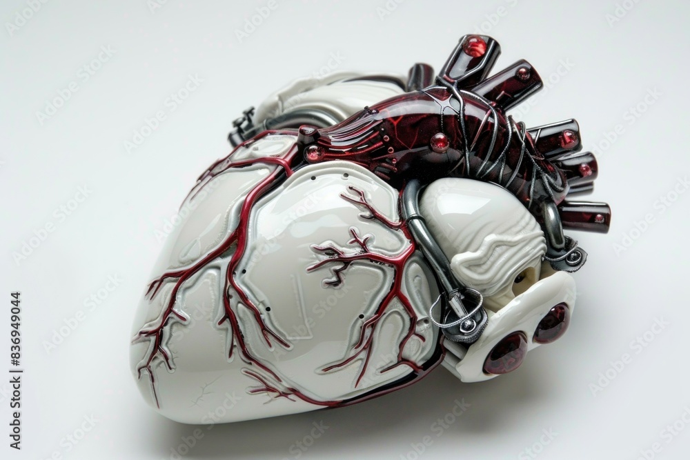 Poster detailed futuristic cybernetic heart model with advanced robotic technology and artificial organ des