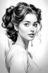 Fototapeta premium Vintage 1950s Portrait Sketch A Beautifully Rendered Illustration Capturing the Essence and Glamour of a Woman from the Golden Era, Showcasing Timeless Elegance and Classic Style Wallpaper Digital Art