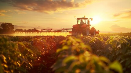 Fototapeta premium A farmer rides in a combine and waters his fields, agricultural business concept 