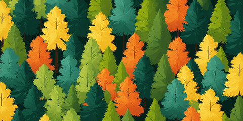 Colorful Autumn Forest Pattern with Evergreen Trees