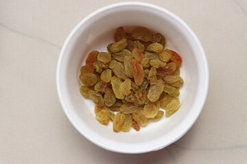 Resins in a white bowl with copy space