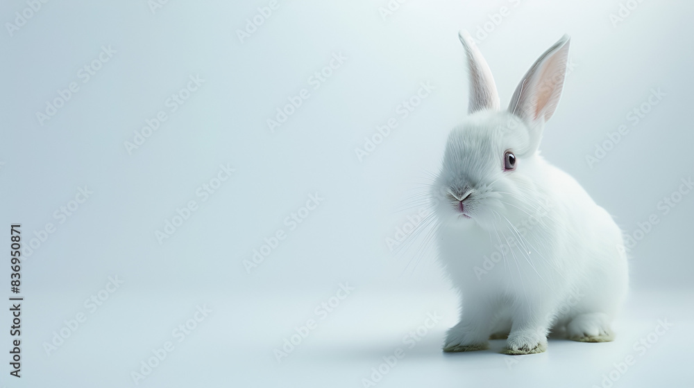 Wall mural white rabbit Lovely Gentle Precious Graceful and Charming sitting isolated on white background - Wall murals