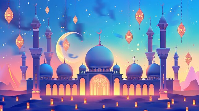 Eid Al Adha Banner Design Vector Illustration. Islamic and Arabic Background for Muslim Community Festival. Moslem Holiday. 3D Modern Islamic suitable for Ramadan, Raya Hari, Eid al Adha, and Mawlid