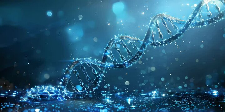 3D Animated DNA Double Helix Rotating in Blue Space