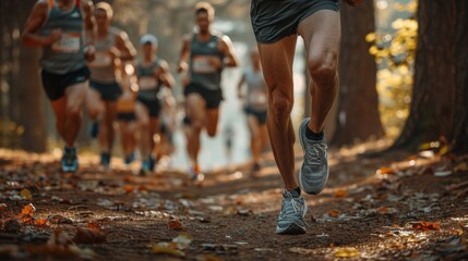Close up Leg of Autumn Trail Running Race