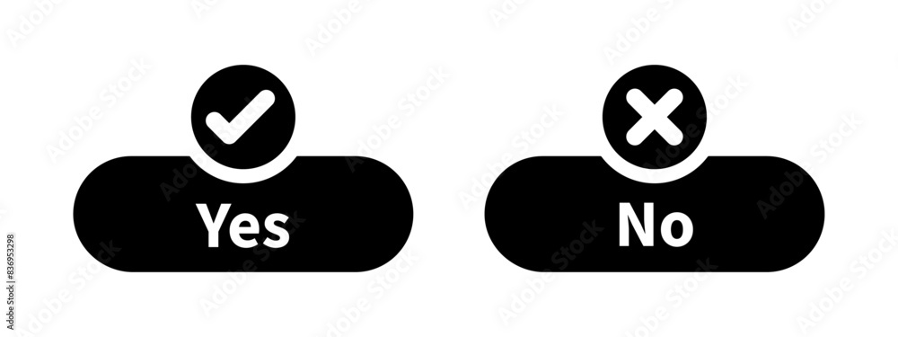 Poster yes and no option with tick and cross mark vector in black color. yes and no buttons in black and wh