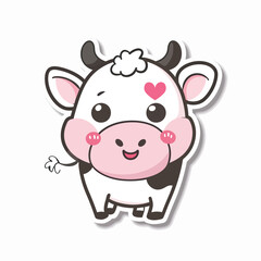 Cute cartoon cow with heart on cheek alphabet education book