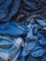 Stacked blue jeans