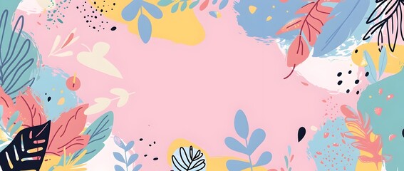 Obraz premium Pastel Geometric and Free Shape Cute Cartoonish Page Print Border Design with Blank Space for Mock up or Background