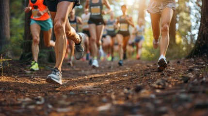 Close up Leg of Autumn Trail Running Race