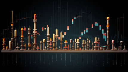 A dynamic time-lapse sequence of candlestick charts evolving over the course of a trading month, showcasing medium-term market trends.