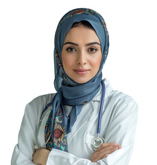 An Pakistani female doctor on isolated transparent background