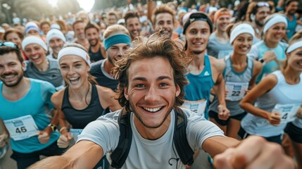 City Marathon Runners in Taking Selfie