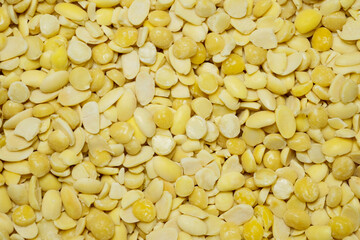 Dried Boiled Chickpeas and Soy Bean background prepared to make Tempe or Tempeh, top view.