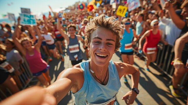 City Marathon Runners in Taking Selfie