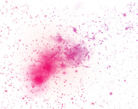 Red and pink nebula with space dust and stars on a transparent background