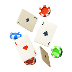 Falling casino chips with cards. Gambling design.