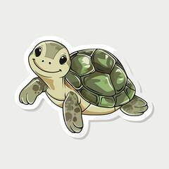 Cute illustrated turtle sticker on white background art illustration element