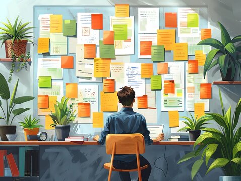 Content Analysis A illustration workspace with digital sticky notes being organized for qualitative content analysis