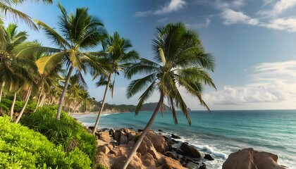 Palm tree oasis by the sea, tropical beach