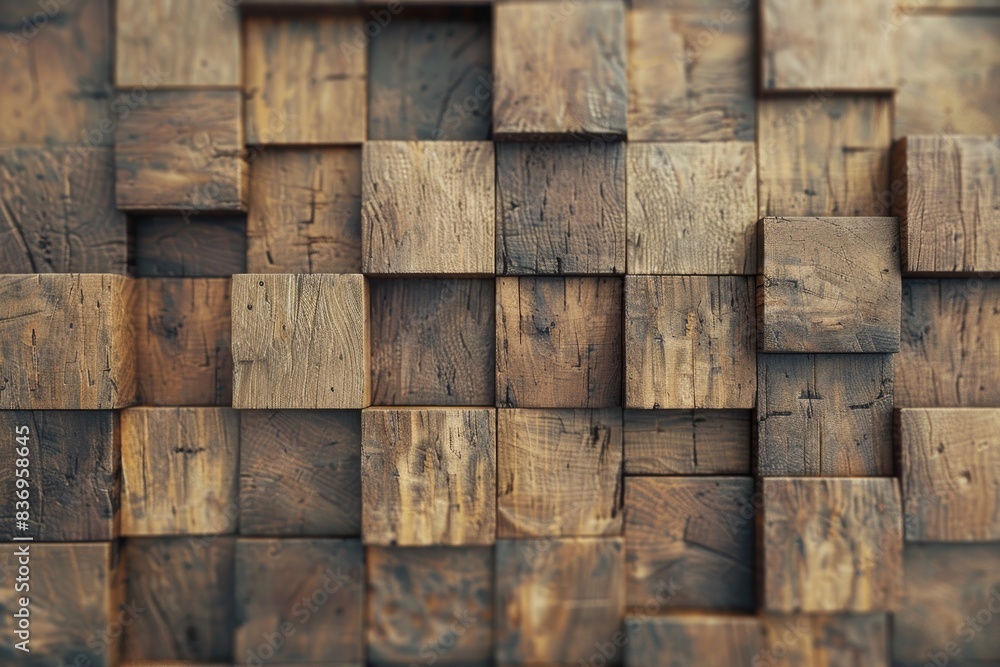 Wall mural Wooden Block Wall Close Up