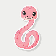 Cartoon Pink Snake Sticker with Smiling Face art illustration element