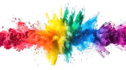 Acrylic splashes on white background. Colorful paint stains. Rainbow design of multi-colored spots. Top view of abstract colorful spots. Selective focus,Colorful powder color splatter explosion 