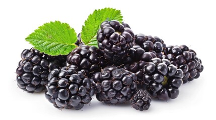 A high-resolution photo of fresh blackberries, isolated on a white background with clipping path