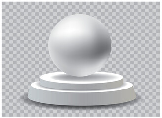 white sphere on white pedestal with transparent shadow, vector illustration