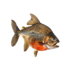 A Vivid Red-Bellied Piranha, Isolated On A White Background, Showcasing Its Striking Features