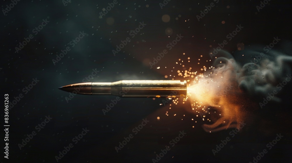Poster a close-up shot of a bullet with smoke emanating from it, suitable for use in editorial or education