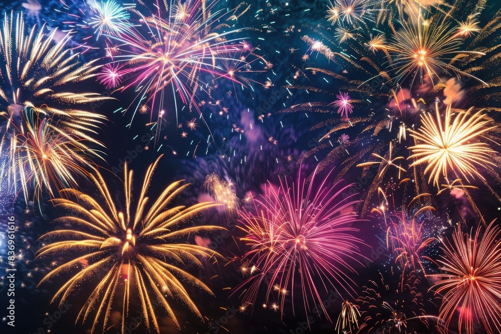 Aufkleber a colorful display of fireworks exploding in the night sky