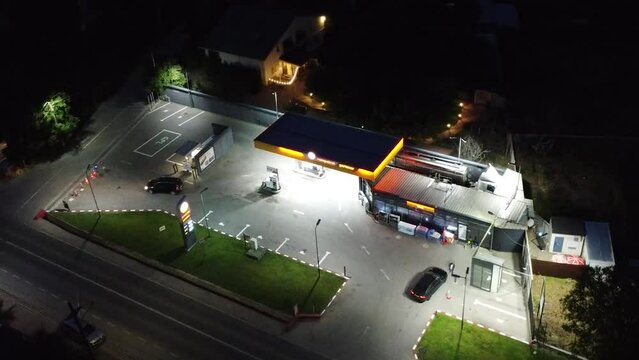 Birds eye view of a gas station