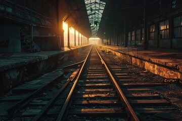 Image of a train station with a train parked on the tracks