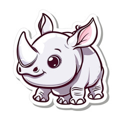 Cute cartoon rhino with big eyes sticker art illustration element